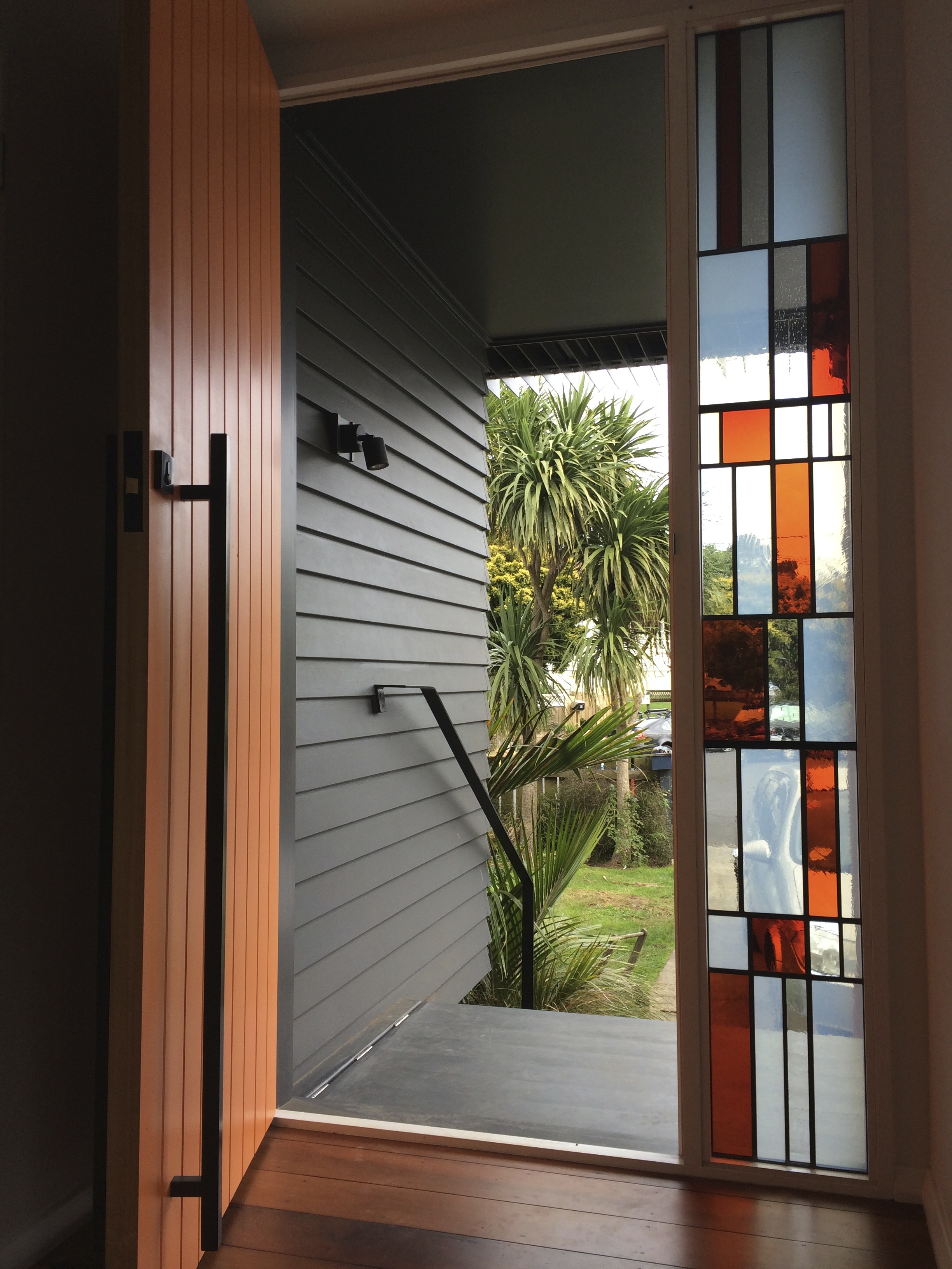 Stained glass panel for Xanthe White's home. Auckland. The Glassworks.